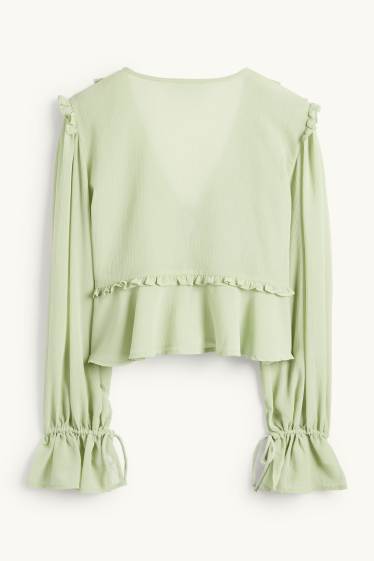 Femmes - Chemisier en mousseline court - vert clair