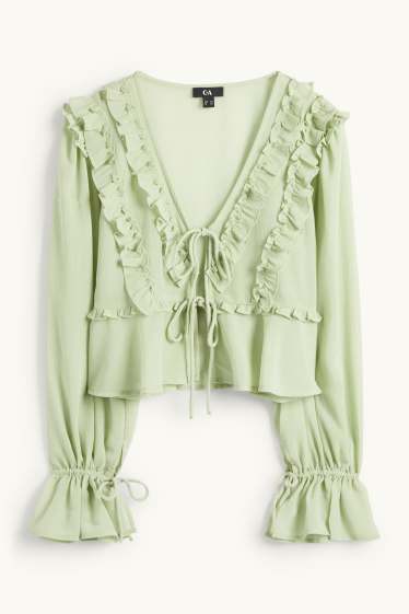 Femmes - Chemisier en mousseline court - vert clair