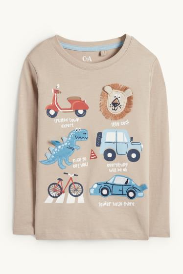 Enfants garçons - Dino, lion et véhicules - haut à manches longues - beige