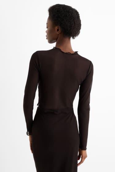 Femmes - Haut à manches longues court - slim fit - filet - noir