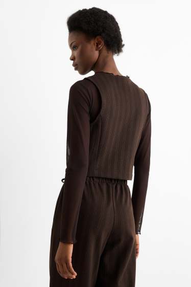 Femmes - Gilet sans manches - cintré - fines rayures - marron foncé