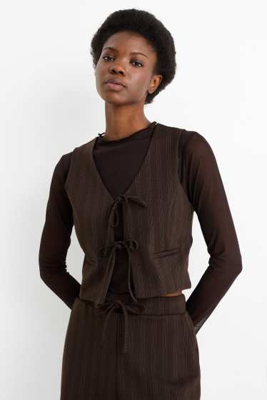 Femmes - Gilet sans manches - cintré - fines rayures - marron foncé