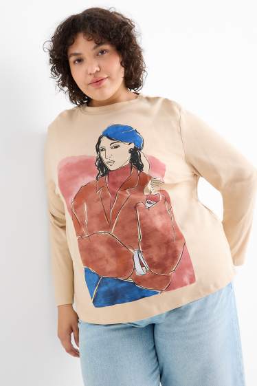 Damen - Langarmshirt - hellbeige
