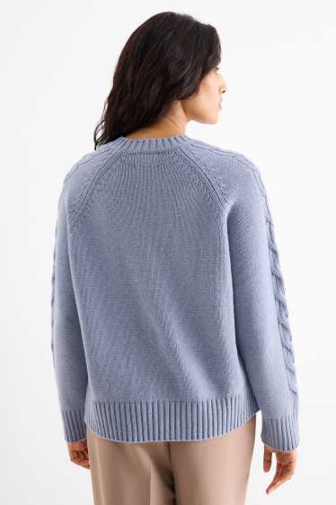 Women - Cashmere jumper - cable knit pattern - blue