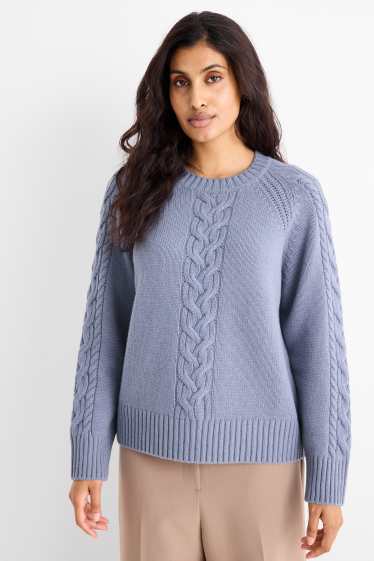 Women - Cashmere jumper - cable knit pattern - blue