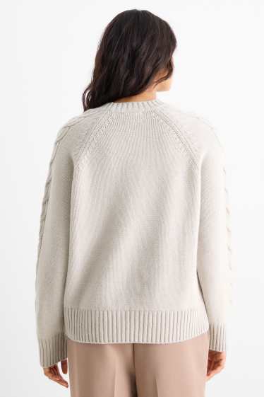 Donna - Maglione di cashmere - motivo a treccia - grigio chiaro