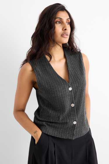 Dames - Gilet - regular fit - krijtstrepen - donkergrijs
