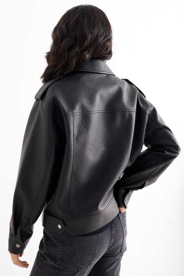 Femei - Jachetă de motociclist - imitație de piele - negru