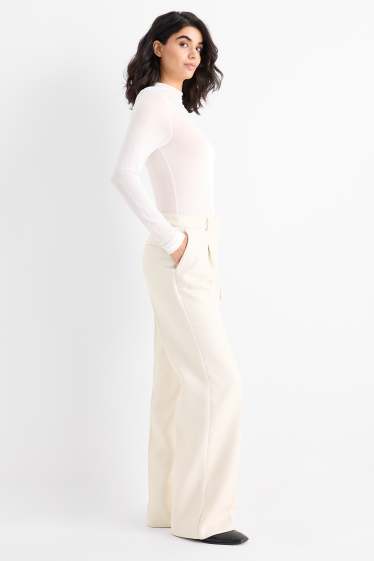 Femmes - Pantalon de bureau - high waist - relaxed fit - finition texturée - beige clair
