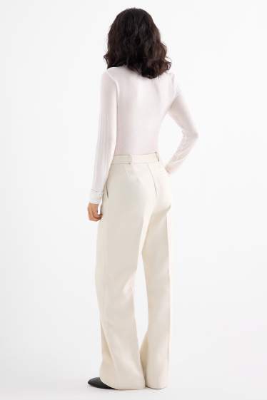 Femmes - Pantalon de bureau - high waist - relaxed fit - finition texturée - beige clair