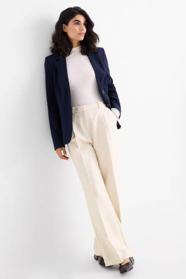 Femmes - Pantalon de bureau - high waist - relaxed fit - finition texturée - beige clair