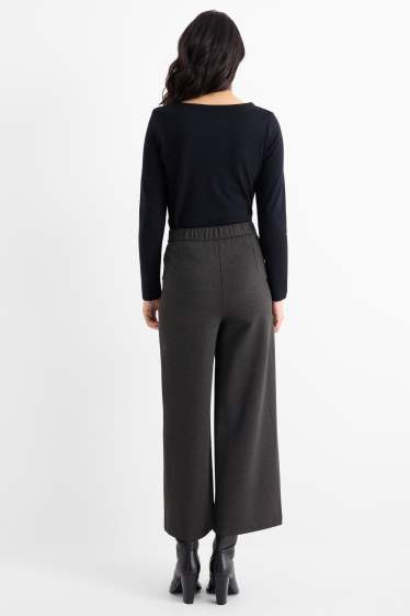 Dames - Broek van jersey, met riem - high waist - wide leg - donkergrijs