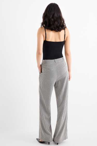 Femmes - Pantalon de bureau - high waist - loose fit - à carreaux - noir / blanc