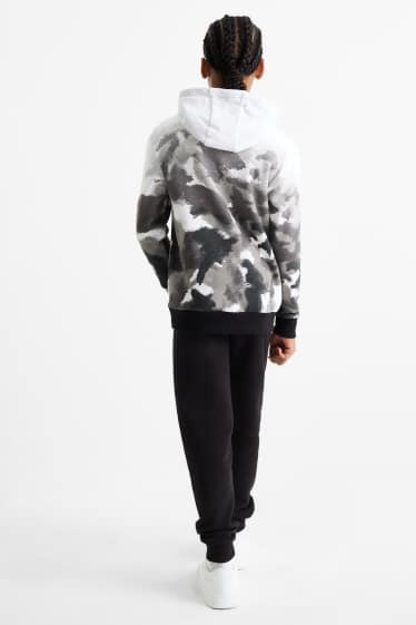 Enfants garçons - Ensemble - sweat à capuche et pantalon de jogging - deux pièces - noir / blanc
