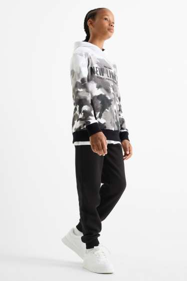 Enfants garçons - Ensemble - sweat à capuche et pantalon de jogging - deux pièces - noir / blanc