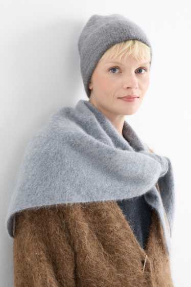 Femmes - Bonnet en cachemire - finition côtelée - gris clair chiné