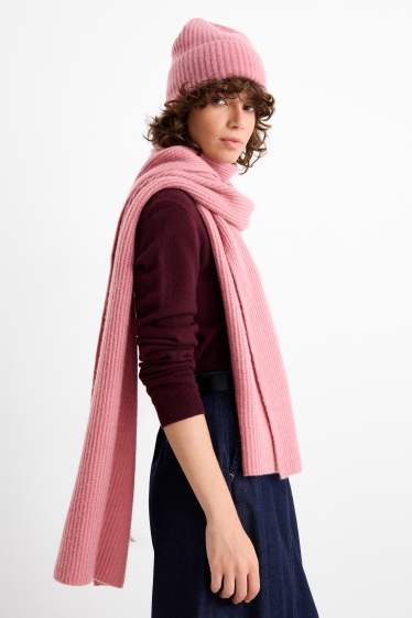 Donna - Sciarpa di cashmere - a coste - rosa scuro