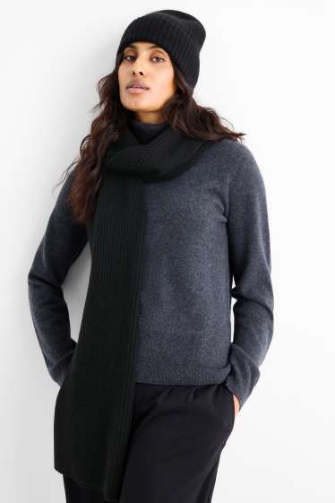 Femei - Șal din cașmir - reiat - negru