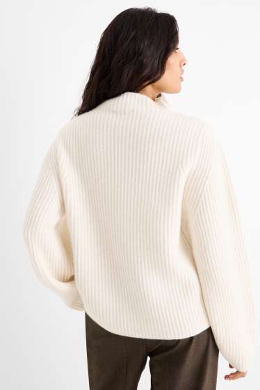 Femmes - Pull en cachemire - finition côtelée - blanc crème