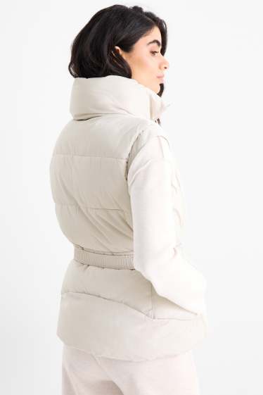 Femmes - Doudoune sans manches avec ceinture - gris clair