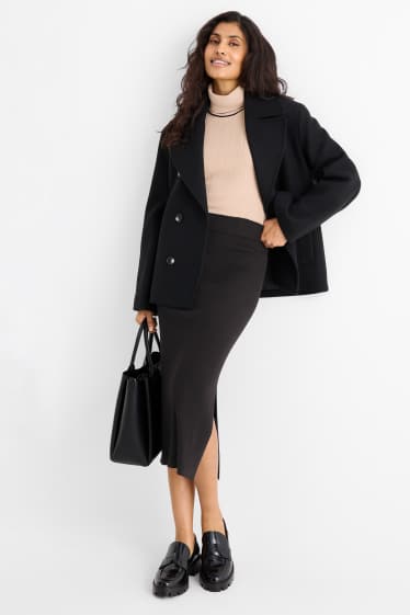 Women - Knitted skirt - ribbed - black