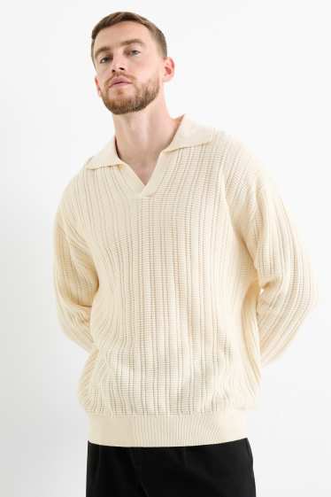 Hommes - Pull - finition texturée - crème