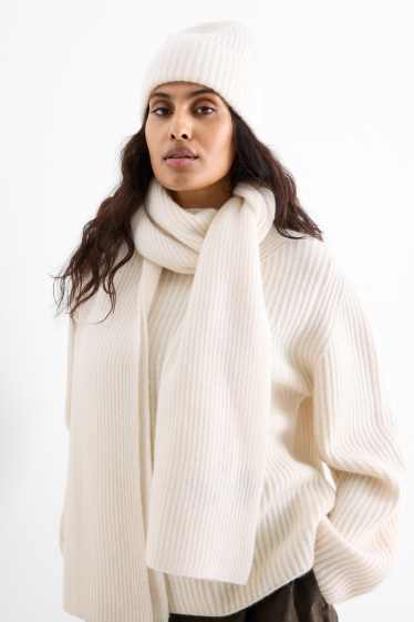 Women - Cashmere scarf - ribbed - cremewhite