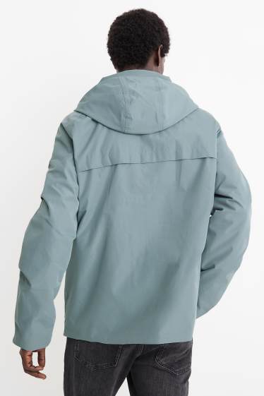 Pánské - Bunda s kapucí - s výplní - vodotěsná - světle modrá