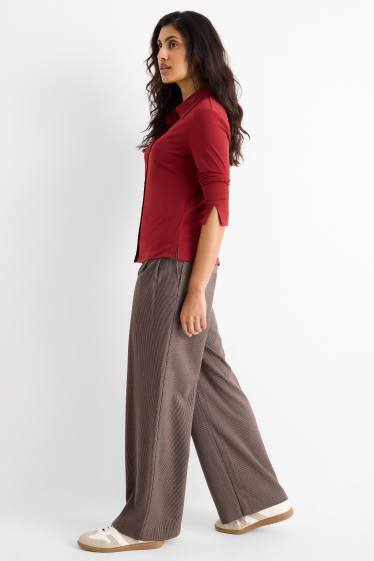 Dames - Pantalon - mid waist - wide leg - geruit - bruin