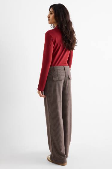 Dames - Pantalon - mid waist - wide leg - geruit - bruin
