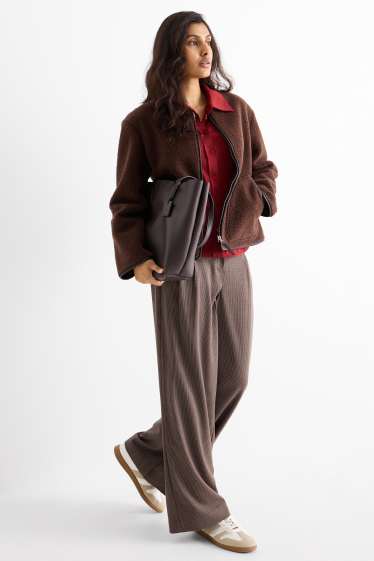 Dames - Pantalon - mid waist - wide leg - geruit - bruin