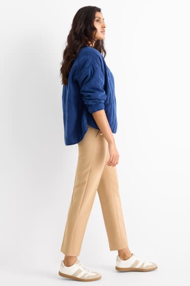 Dames - Pantalon - high waist - tapered fit - beige