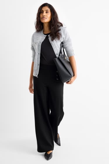 Damen - Jersey-Hose - High Waist - Wide Leg - schwarz