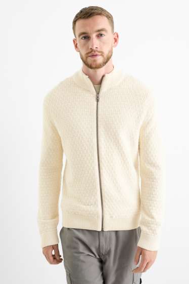 Herren - Strickjacke - strukturiert - cremeweiß