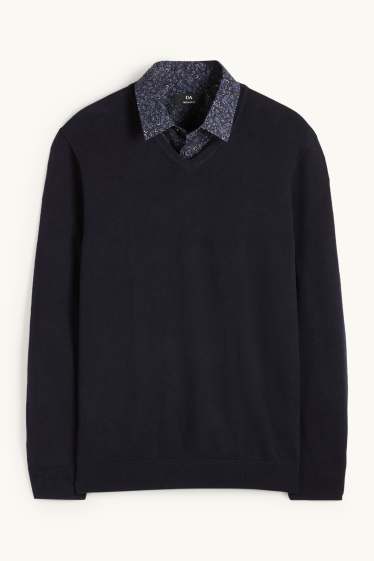 Home - Conjunt - jersei amb coll en punta i camisa formal - 2 peces - blau fosc