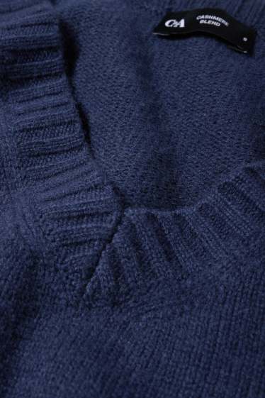 Dames - Spencer, deels van kasjmier - wolmix - donkerblauw