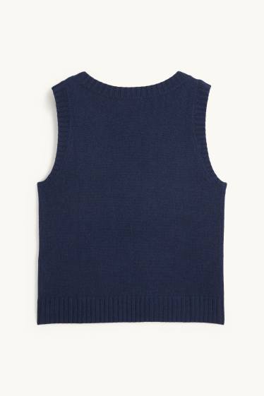 Dames - Spencer, deels van kasjmier - wolmix - donkerblauw