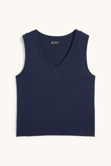 Dames - Spencer, deels van kasjmier - wolmix - donkerblauw