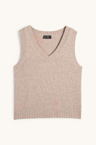 Dames - Spencer, deels van kasjmier - wolmix - beige