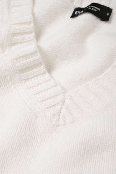 Dames - Spencer, deels van kasjmier - wolmix - crème wit