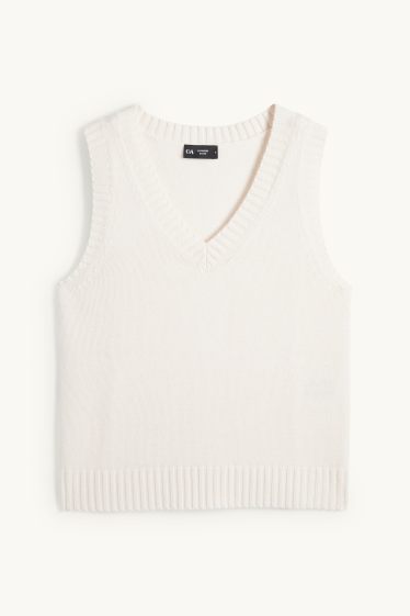 Dames - Spencer, deels van kasjmier - wolmix - crème wit