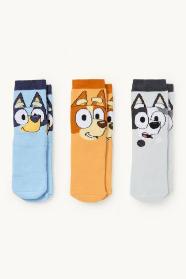 Kinder Buben - Multipack 3er - Bluey - warme Socken mit Motiv - hellblau