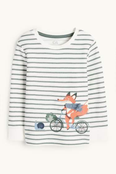 Kinderen: jongens - Vos - longsleeve - gestreept - met structuur - crème wit