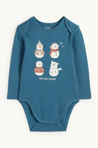 Baby: jongens - Sneeuwpop - rompertje voor de kerst - petrol