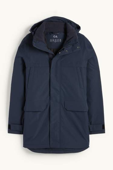 Uomo - Parka antipioggia con cappuccio - imbottito - impermeabile - blu scuro
