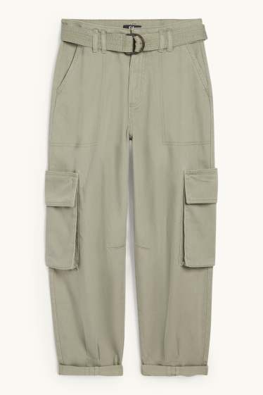 Femmes - Pantalon cargo à ceinture - high waist - tapered fit - vert clair
