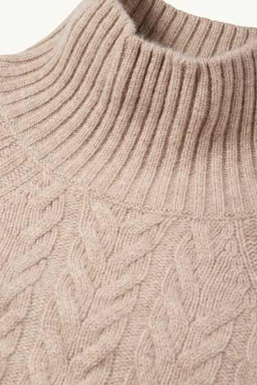Women - Jumper with cashmere - wool blend - cable knit pattern - beige