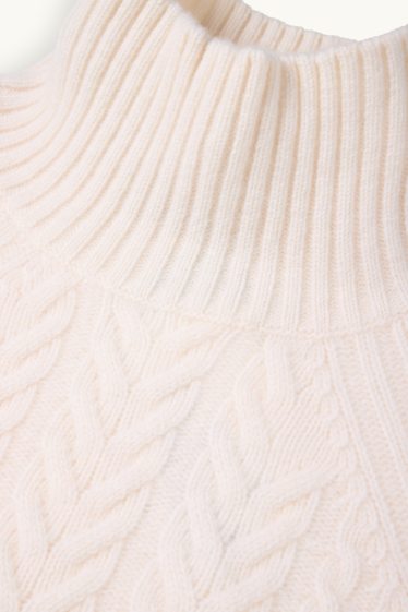 Femmes - Pull en cachemire mélangé - laine mélangée - motif tressé - blanc crème