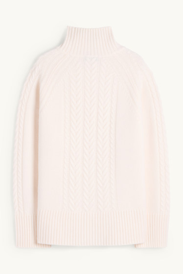 Femmes - Pull en cachemire mélangé - laine mélangée - motif tressé - blanc crème