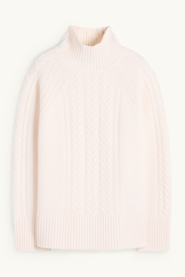 Femmes - Pull en cachemire mélangé - laine mélangée - motif tressé - blanc crème